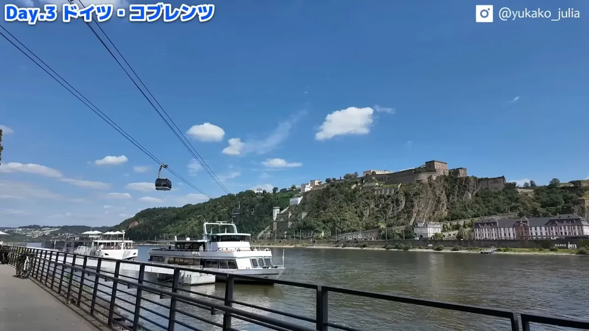 コブレンツのゴンドラとライン川沿いの街